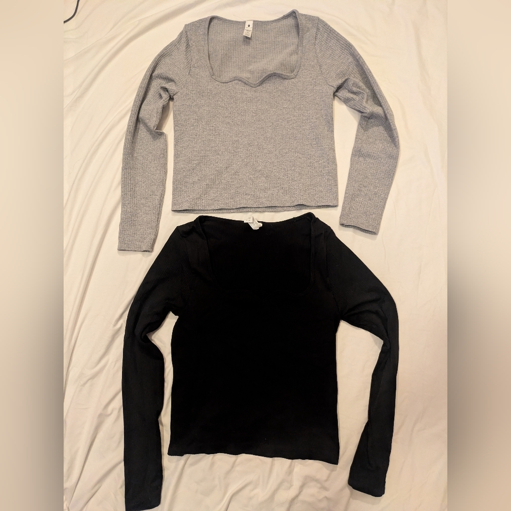 Square Sweetheart Long Sleeve Ribbed Top 2 For 1!